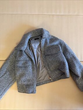 Zara Women's Gray Wool-Blend Cropped Jacket